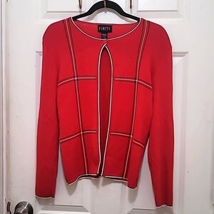 FINITY‎ WOMEN'S RED AND BLACK STRETCH KNIT SWEATER CARDIGAN SIZE XL